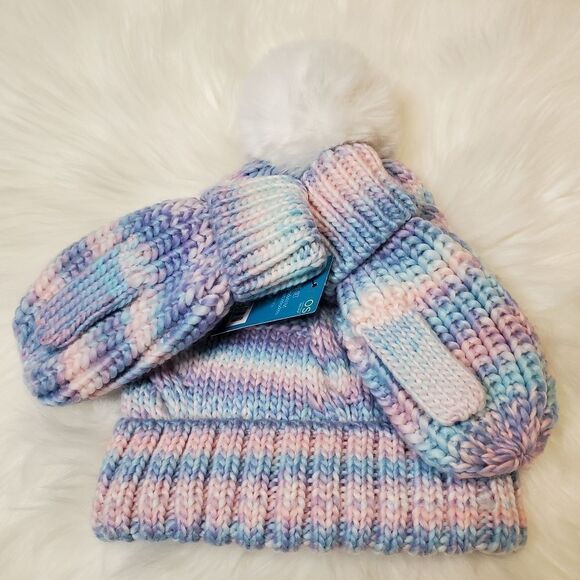 Colorful Pastel Knit Hat and Gloves Set Little Kids One Size Fits All - Picture 4 of 6